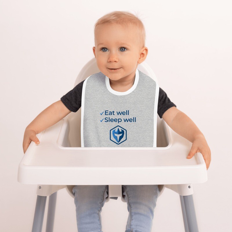 Eat Well, Sleep Well Embroidered Baby Bib