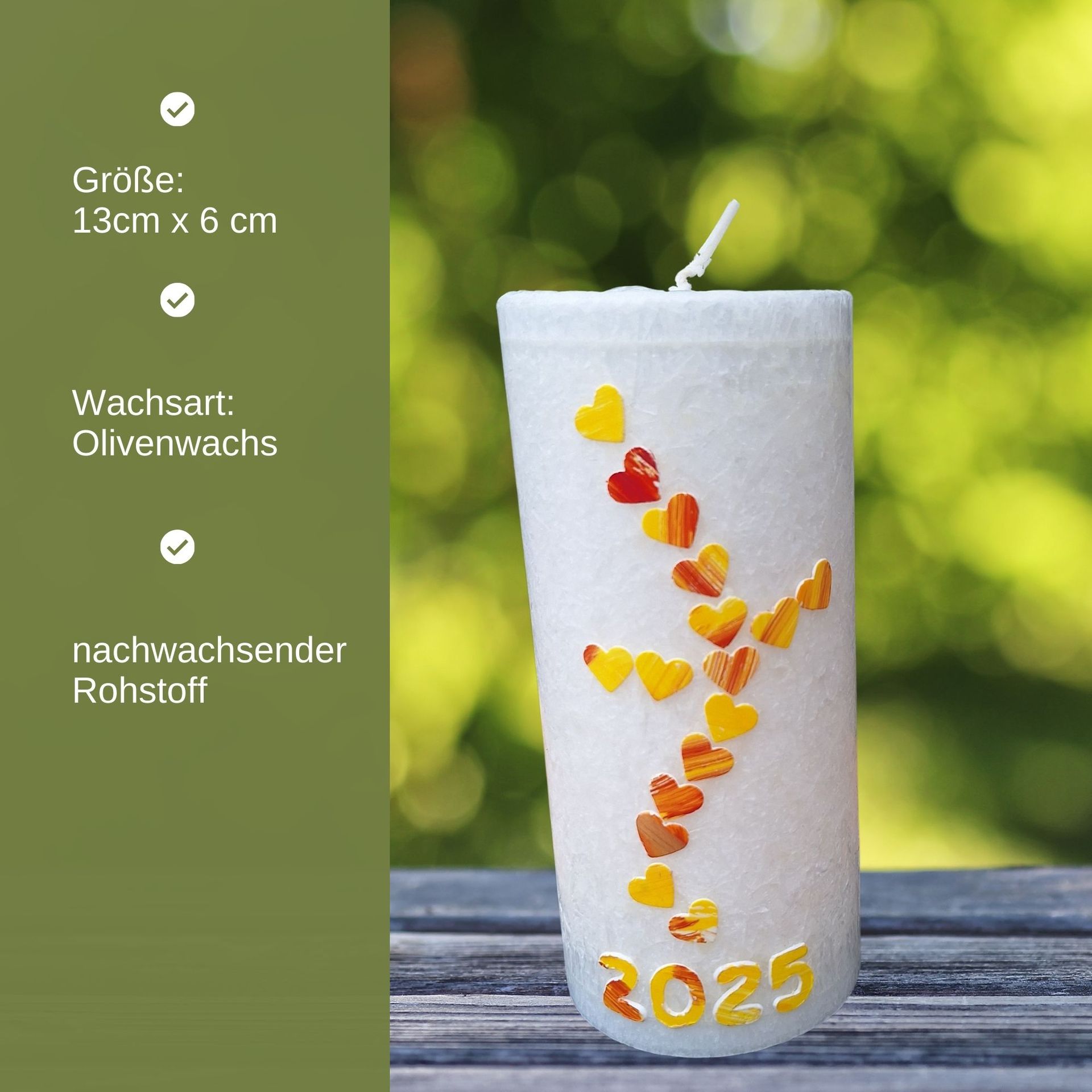 Osterkerze gelbe Herzen 2025