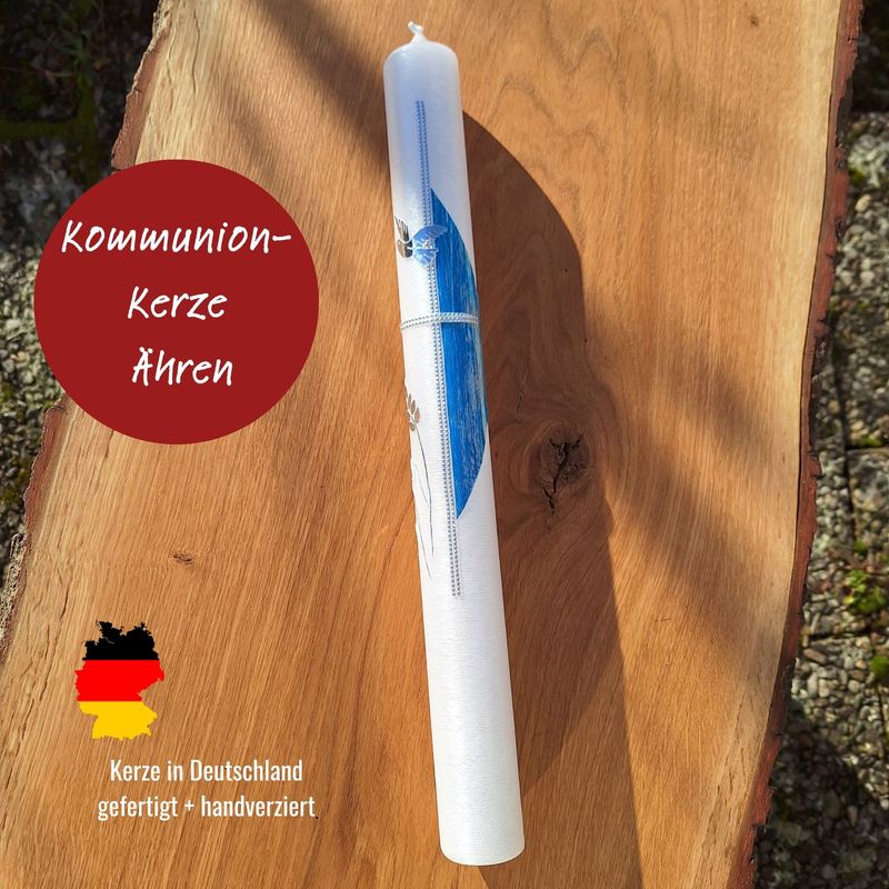 Kommunionkerze blau Ähren