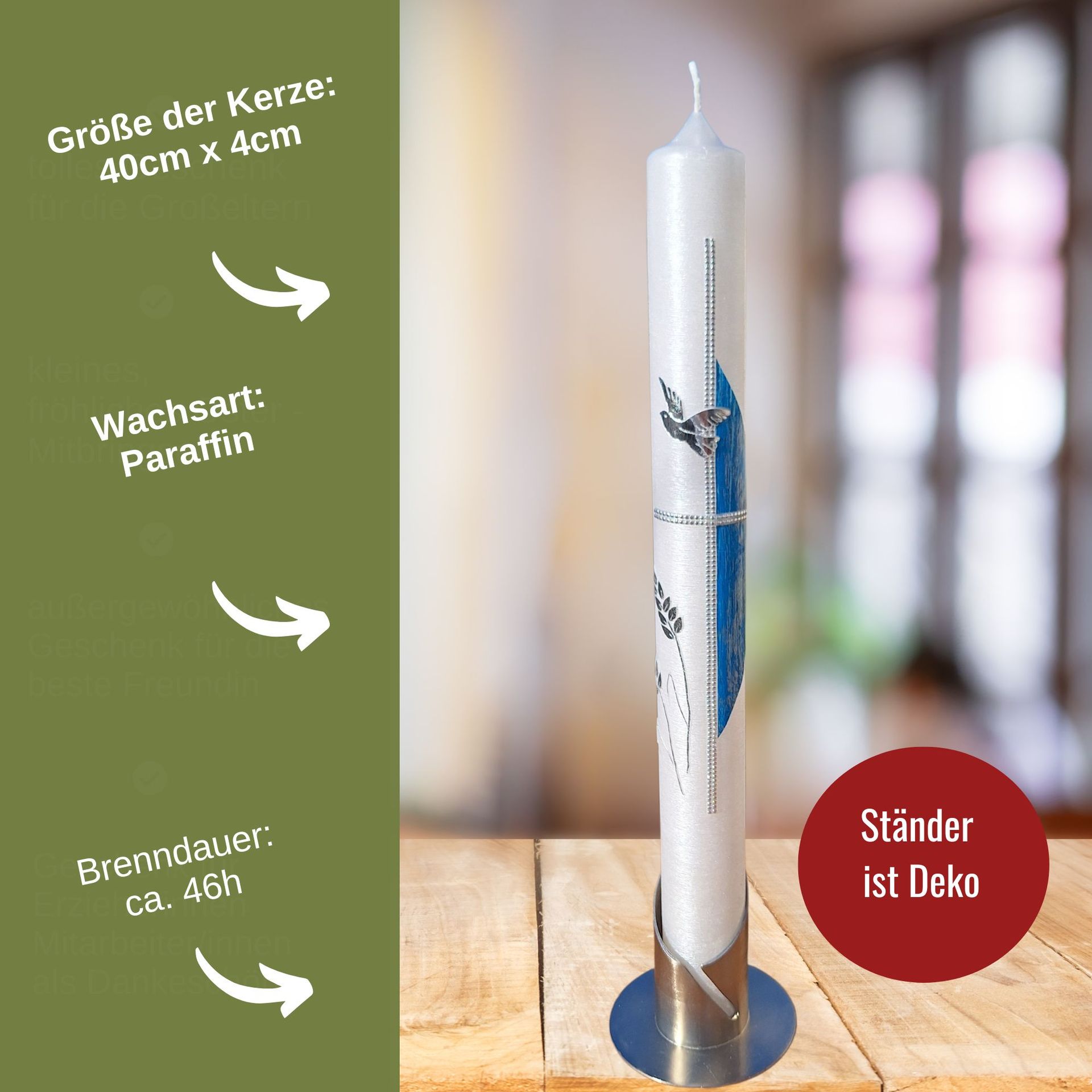 Kommunionkerze blau Ähren