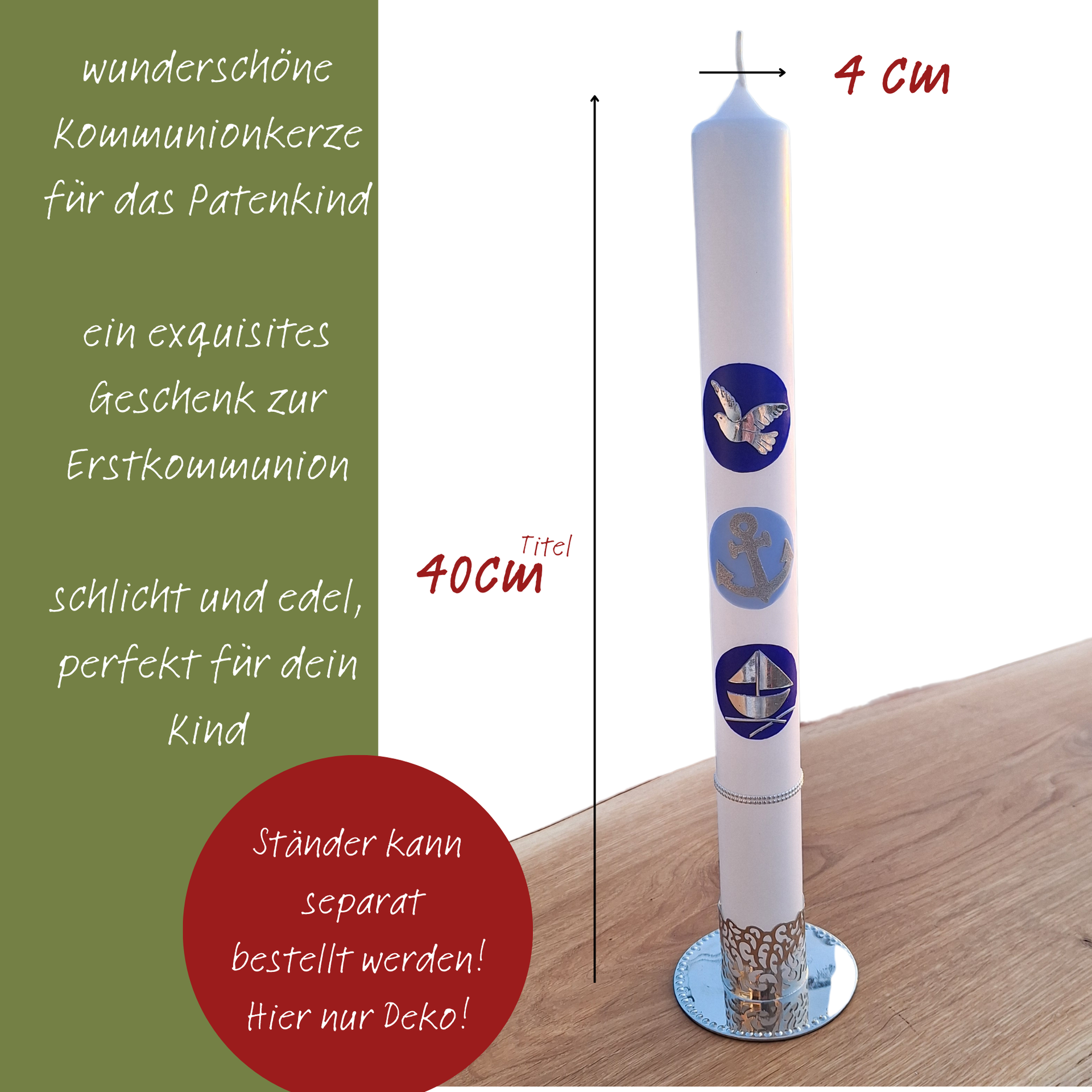Taufkerze Anker und Schiff für Jungen und Mädchen