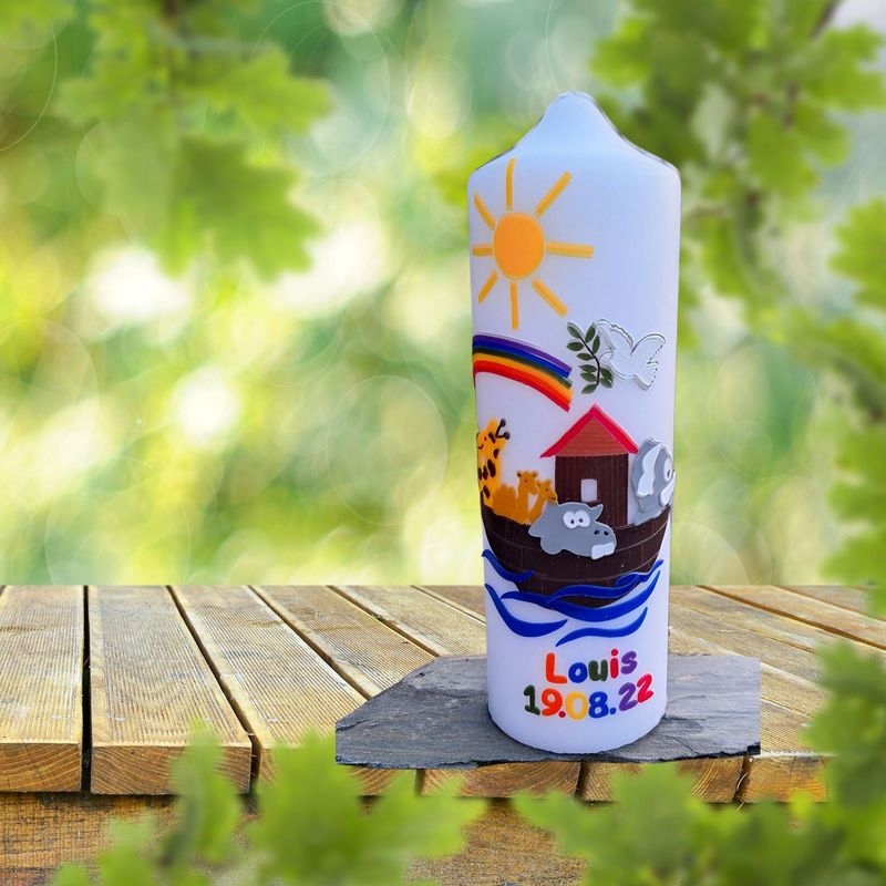 Taufkerze Arche Noah, Taufkerze für Jungen und Mädchen Taufkerze Arche Noah, Taufkerze für Jungen und Mädchen
