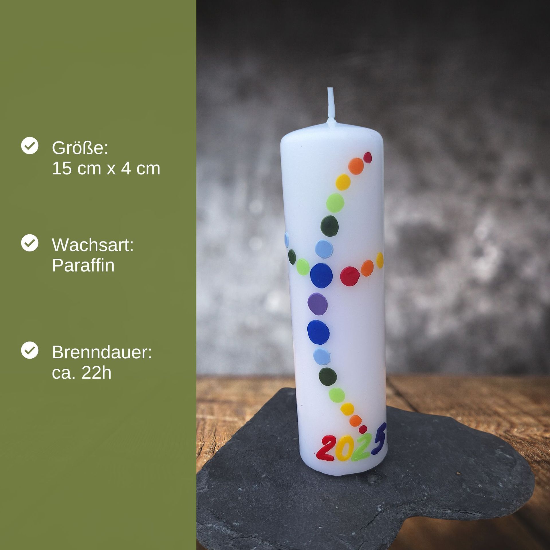 regenbogenfarbene Osterkerze 2025 Kinder
