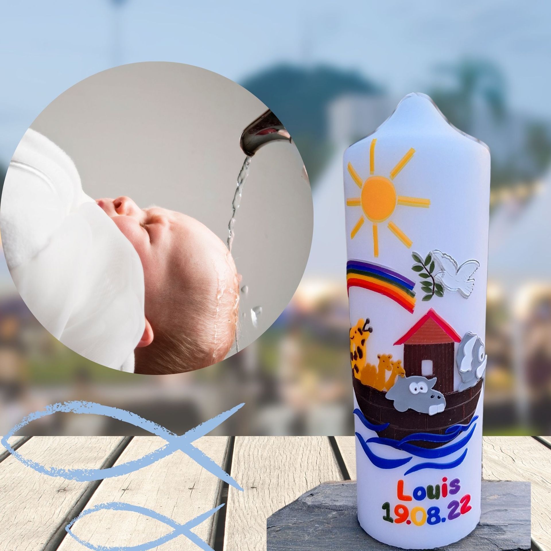 Taufkerze Arche Noah, Taufkerze für Jungen und Mädchen