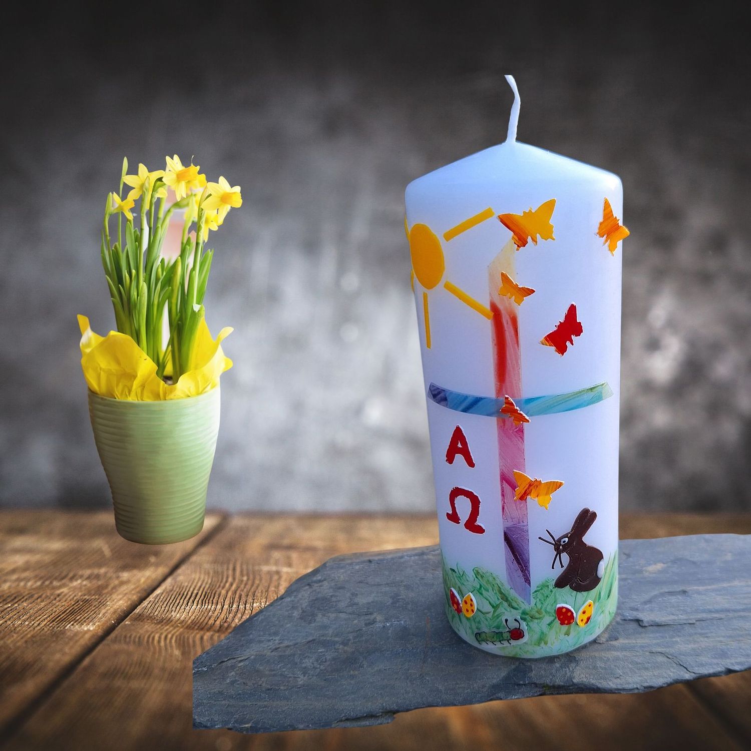 Osterkerze bunt für Kinder