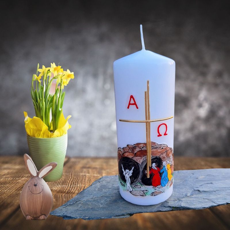 Osterkerze Auferstehung mit leerem Grab