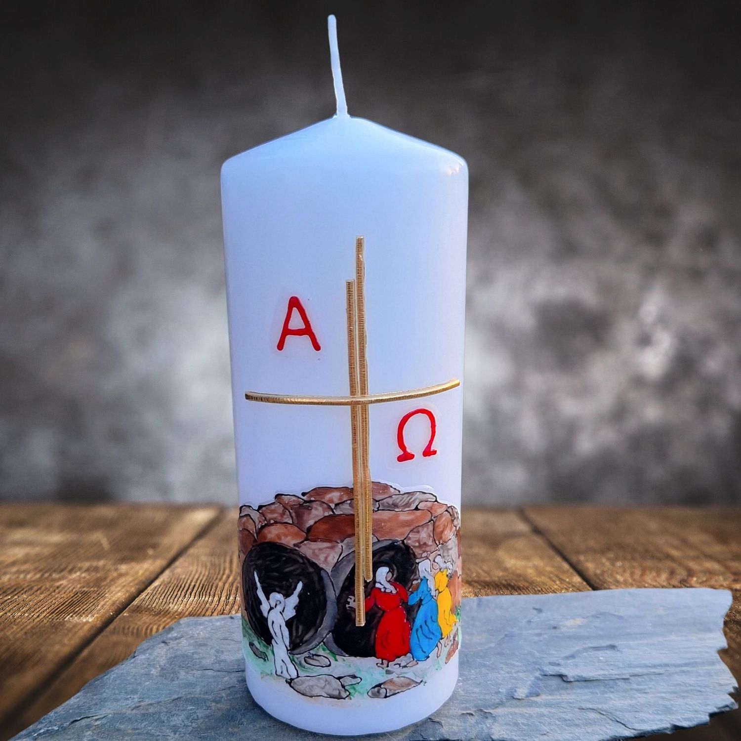 Osterkerze Auferstehung mit leerem Grab