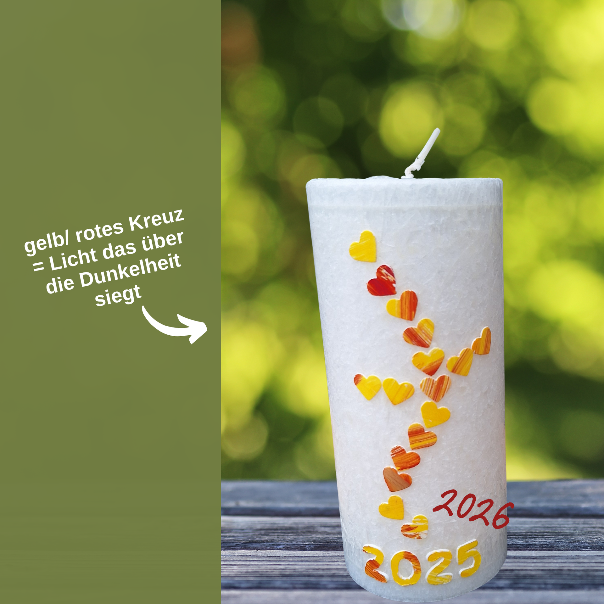 Osterkerze gelbe Herzen 2025