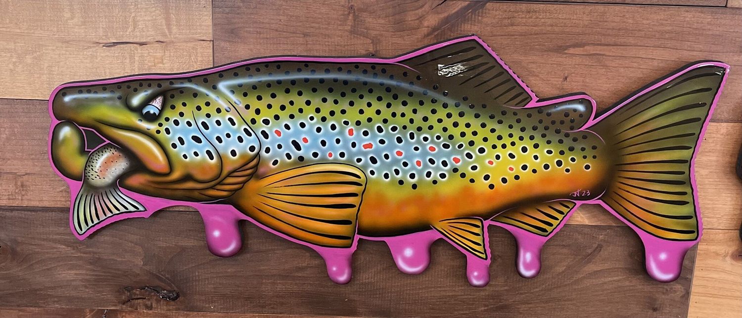 Scaly Designs - Trout Cutout Scaly Designs - Trout Cutout , Color: - Brown Trout With Fish ( Pink Drip)