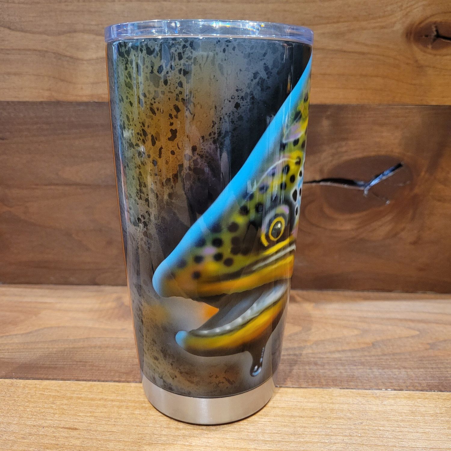 Scaly Designs Trout Art - Yeti Rambler 20oz Tumbler, Color: Brown Drip