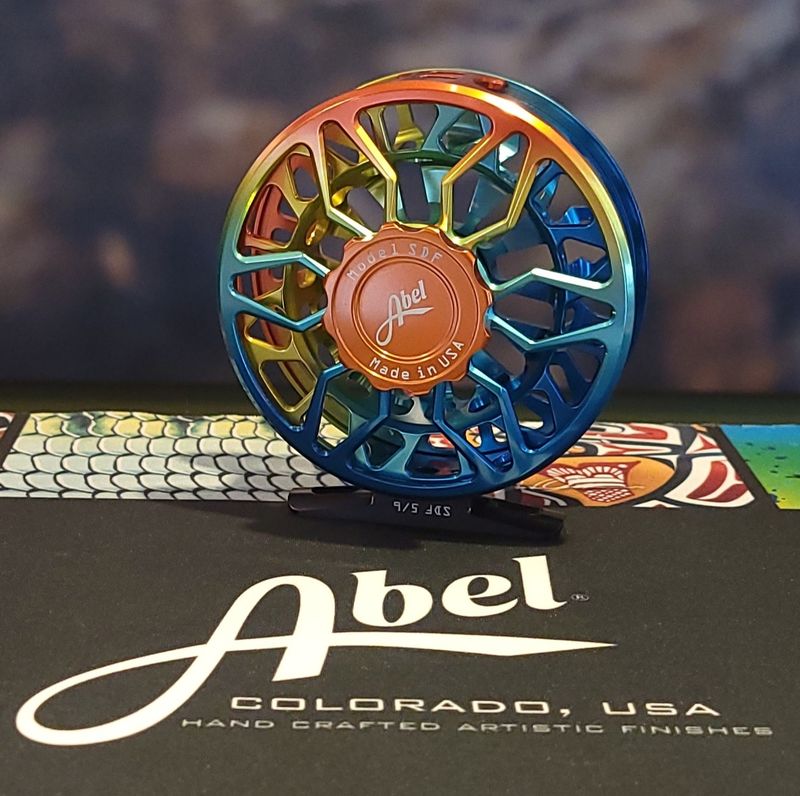 Abel SDF 5/6 Reel - Ported - Baja Fade - Orange Drag Knob - Red Aluminum Handle