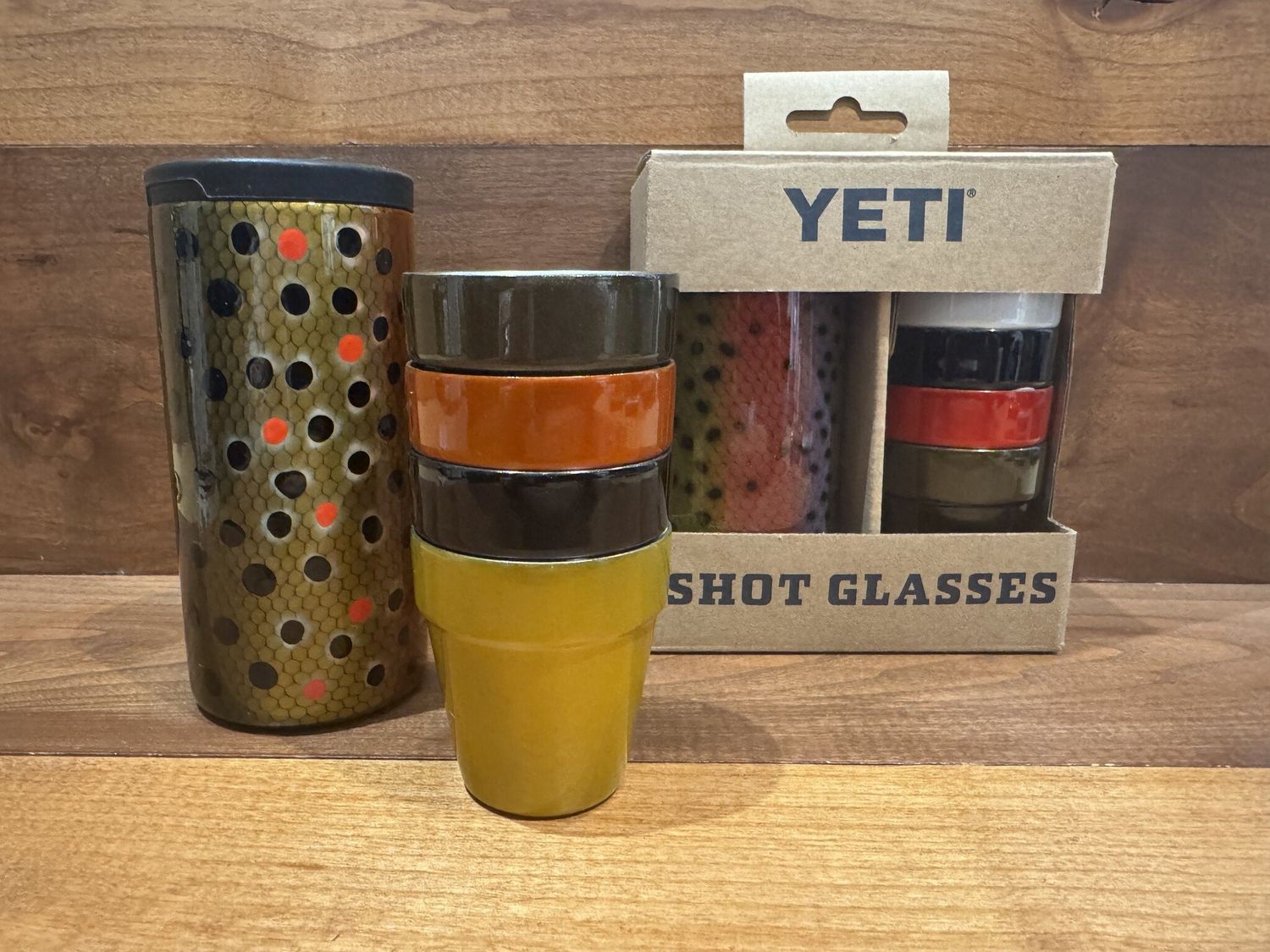 Scaly Designs - Yeti Shot Glasses and Carrying Case, Color: - Brown Trout