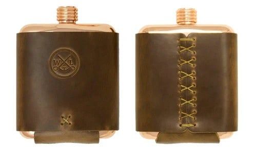 Whisky Leatherworks Clark Fork Copper Flask - Brookie Stamp, Color: - Brown Chromexcel /Sinew