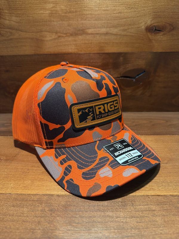 RIGS Debossed Leather Hat 112PFP - Blaze Duck Camo/Blaze RIGS Debossed Leather Hat 112PFP - Blaze Duck Camo/Blaze