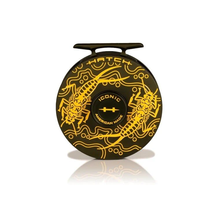 Hatch Custom Iconic 5 Plus Large arbor - Matt Renner Stonefly - Deep Olive/Yellow Hatch Custom Iconic 5 Plus Large arbor - Matt Renner Stonefly - Deep Olive/Yellow