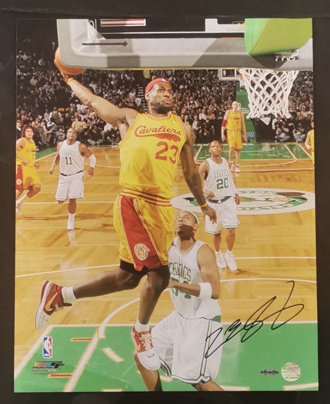 Lebron James Autographed Dunk Vs. Celtics 16x20 Photo