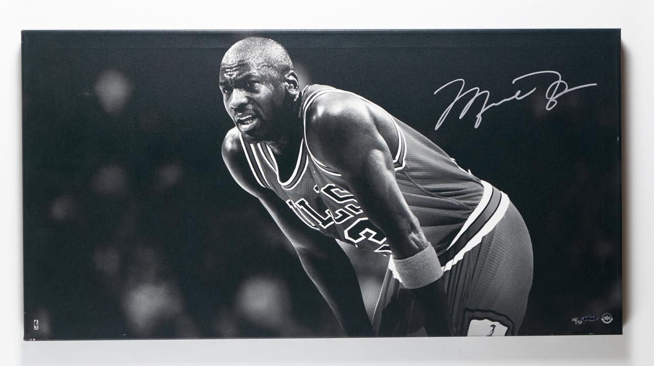 Signed Michael Jordan Canvas Black and White Poster 14/50