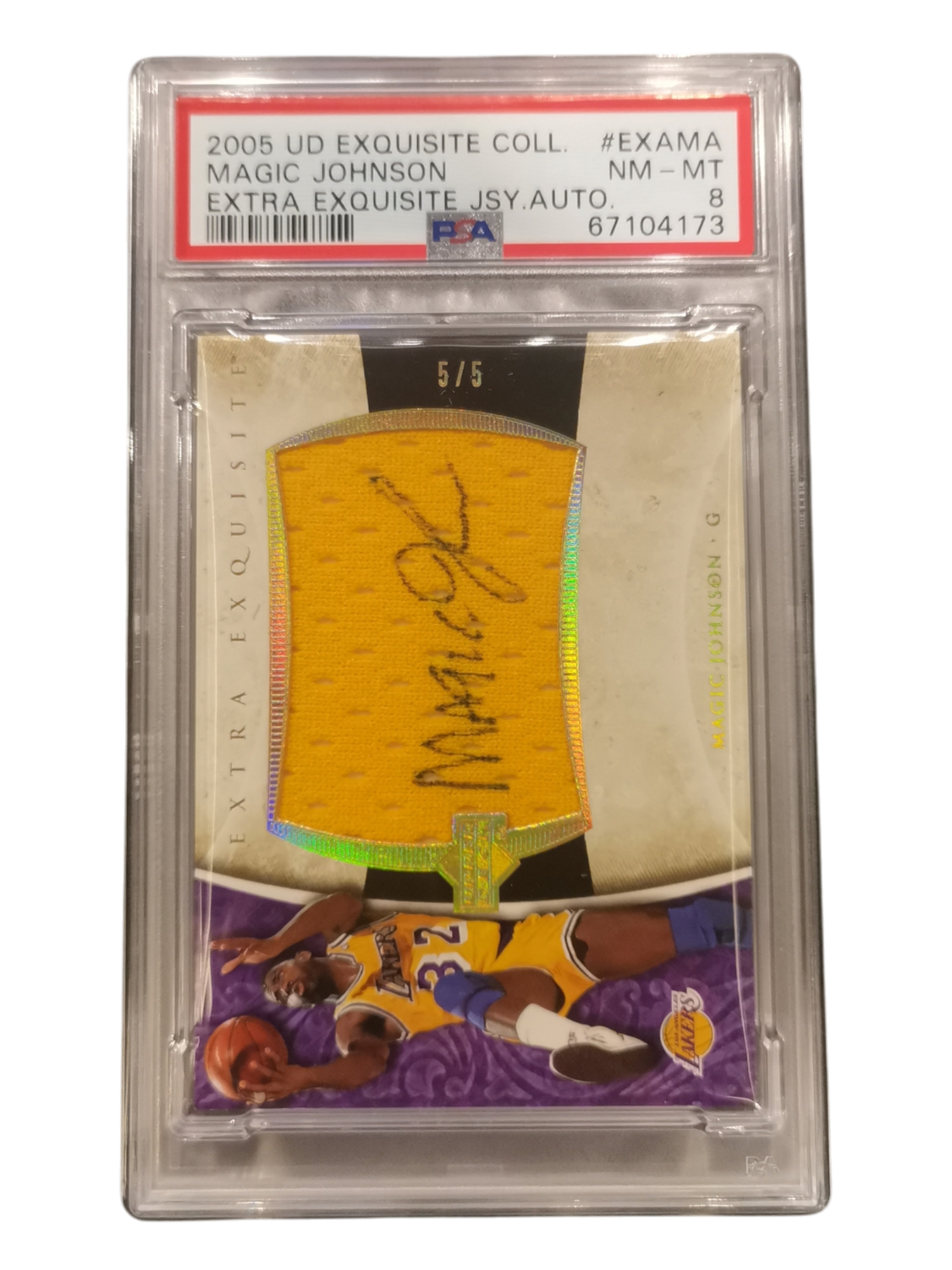2005 UD Exquisite Coll. Magic Jonhson Extra Exquisite JSY.Auto 5/5 #EXAMA PSA 8