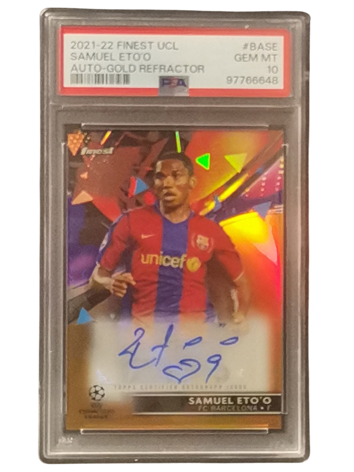 2021-22 Finest UCL Samuel Eto&#39;o Auto-Gold Refractor #BASE PSA 10