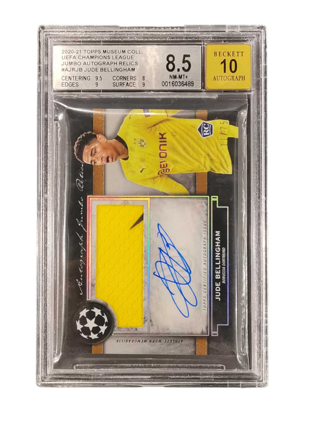 2020-21 Topps Museum Coll. UEFA Champions League Jumbo Auto Relics #AJRJB Jude Bellingham 11/175