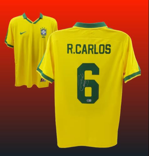 Roberto Carlos Signed Brazil National Home Soccer Jersey #6