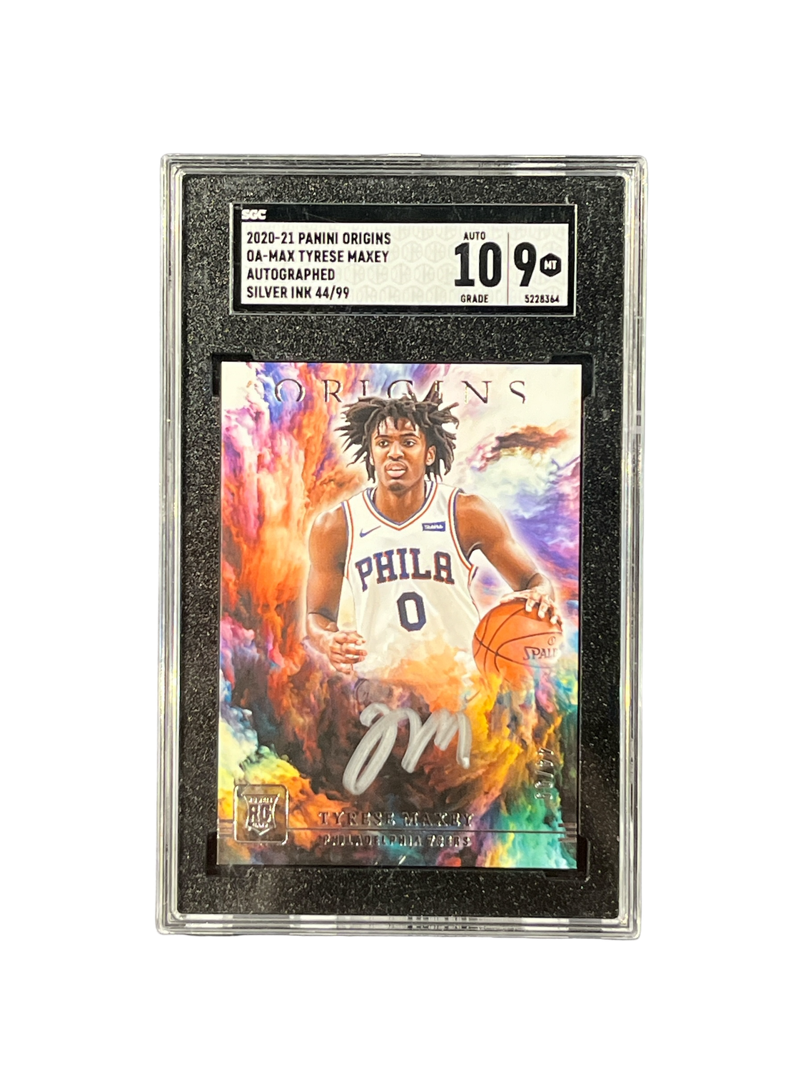 2020-21 Panini Origins OA-Max Tyrese Maxey Auto Silver Ink 44/99 Mint 9