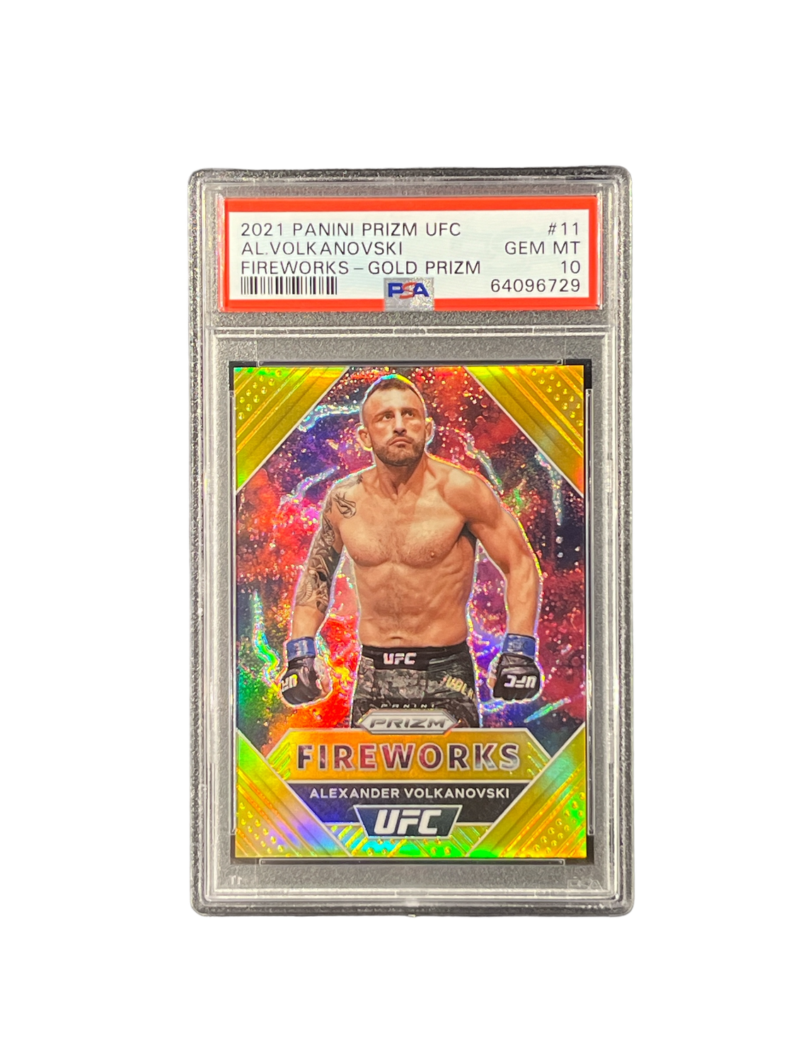 2021 Panini Prizm UFC Al. Volkanovski Fireworks - Gold Prizm #11 PSA 10