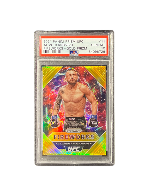 2021 Panini Prizm UFC Al. Volkanovski Fireworks - Gold Prizm #11 PSA 10