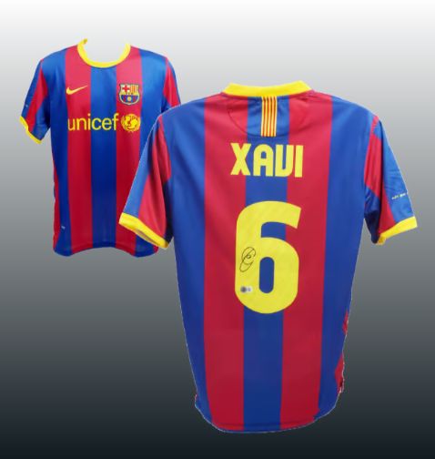 Xavi Hernandez Signed Barcelona Home Soccer Jersey #6