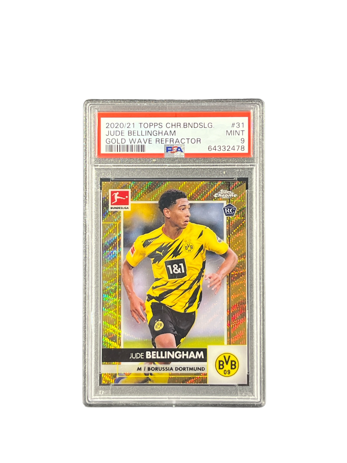 2020/21 Topps Chr.Bndsleg. Jude Bellingham Gold Wave Refrector #31 PSA 9