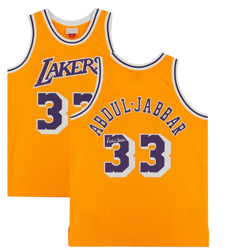 Kareem Abdul-Jabbar Los Angeles Lakers Auto M&amp;N Gold 1984-85 Swingman Jersey