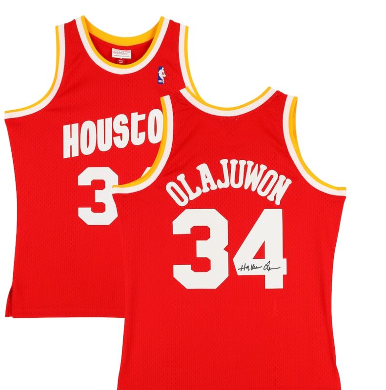 Hakeem Olajuwon Houston Rockets Auto M&amp;N Red 1993-94 Swingman Jersey