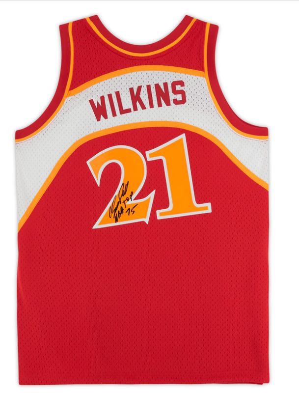 Dominique Wilkins Atlanta Hawks Auto M&amp;N 1986 Replica Jersey &quot;NBA Top 75&quot; Inscription