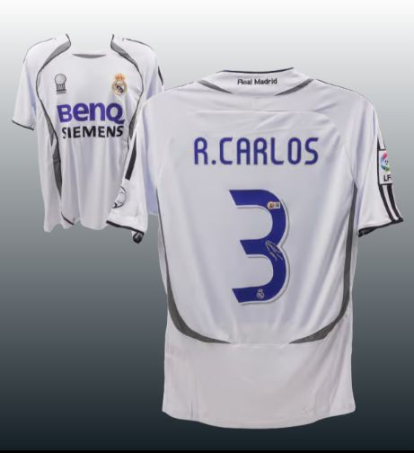 Roberto Carlos Signed Real Madrid Home Soccer Jersey #3