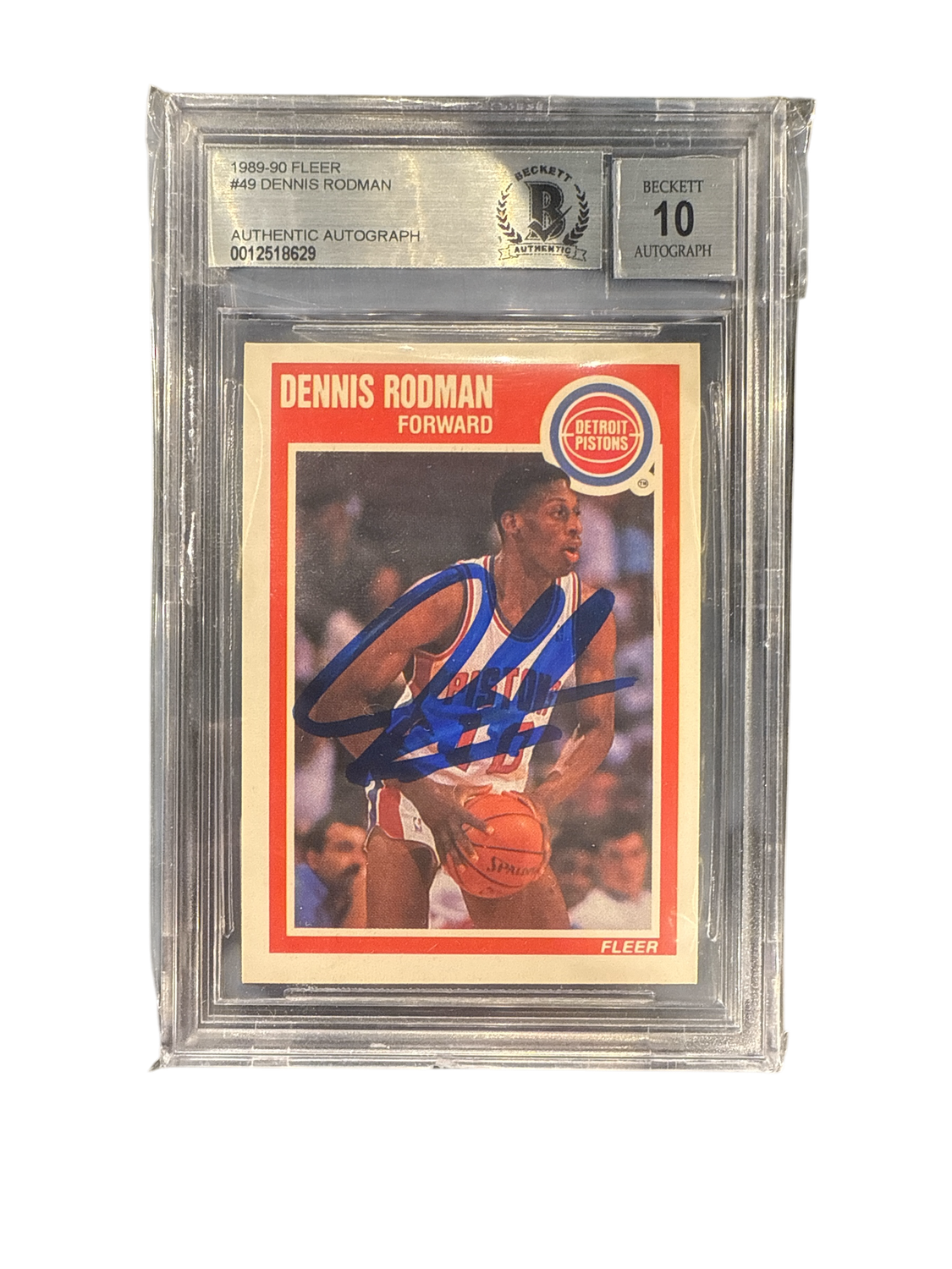 1986-90 Fleer Dennis Rodman Autographed Card #49 BAS 10