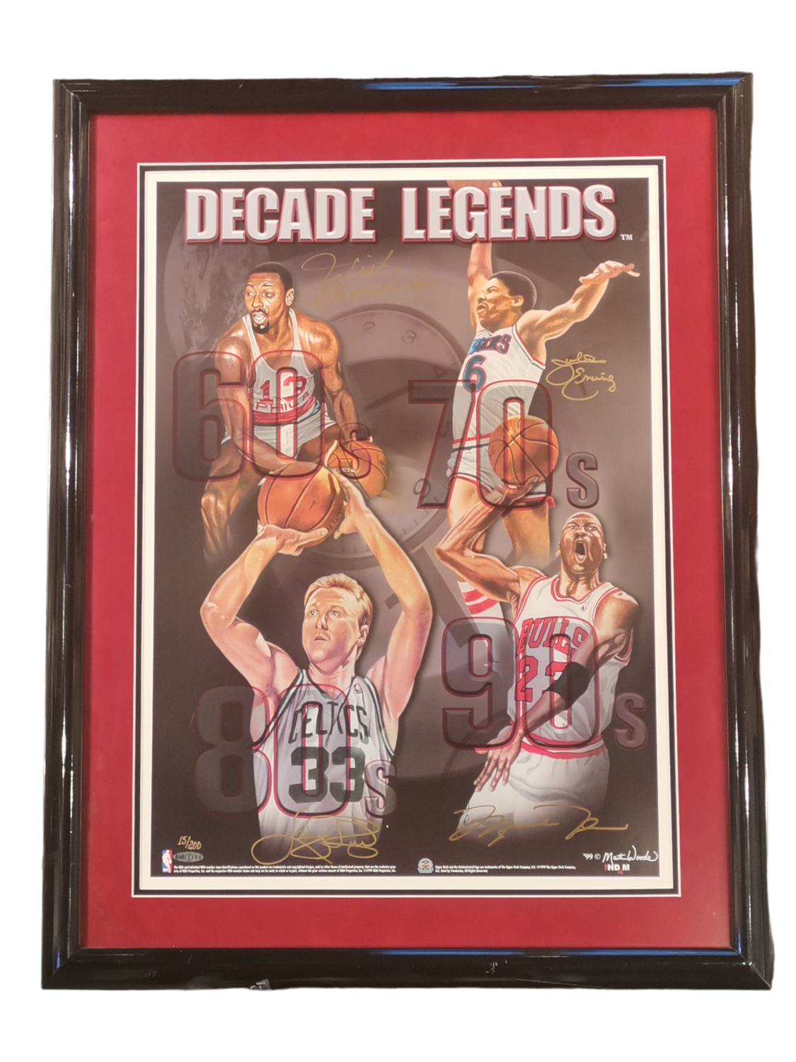 Signed Decade Legends Poster Jordan/Bird/Chamberlain/Erving 15/200