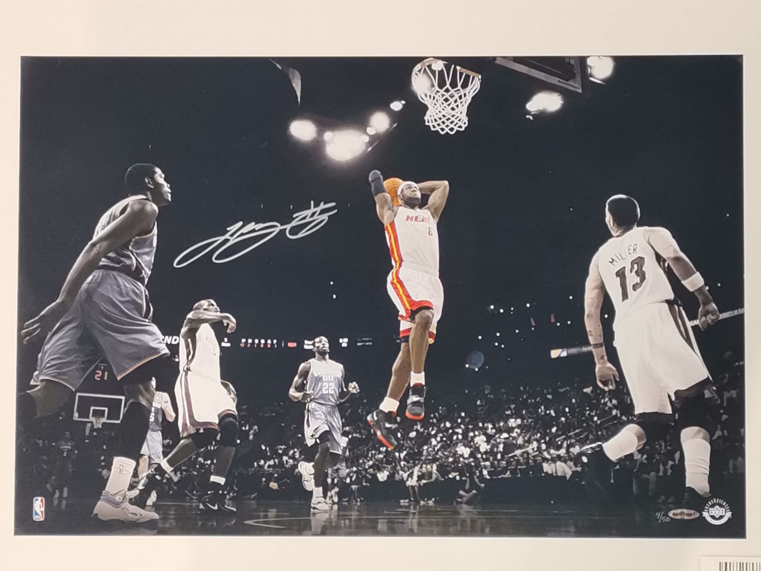 Signed Lebron James Heat Dunk Poster 4/50