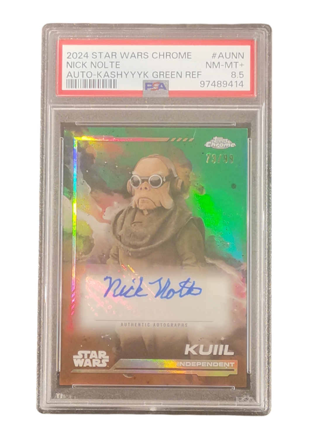 2024 Star Wars Chrome Nick Nolte Auto - Kashyyyk Green Ref #AUNN PSA 8.5