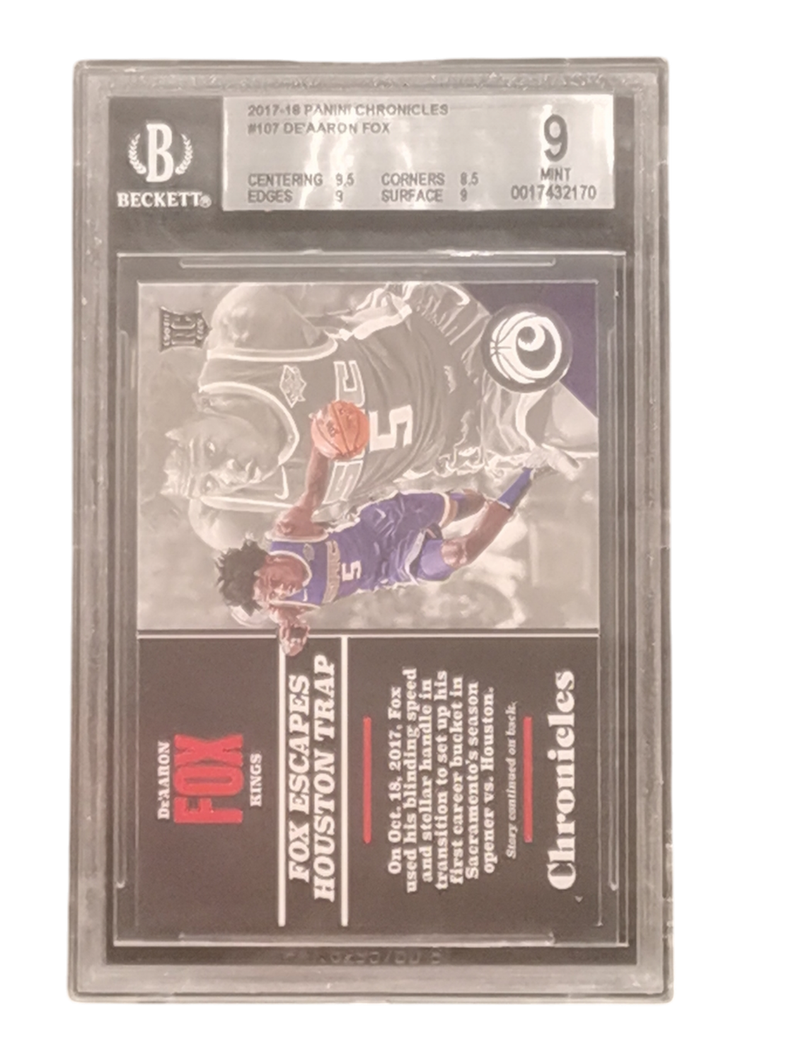 2017-18 Panini Chronicles #107 De&#39;Aaron Fox Beckett 9