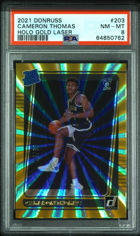 2021 Donruss Cameron Thomas Holo Gold Laser  8/10 PSA 8