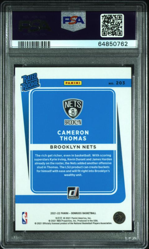 2021 Donruss Cameron Thomas Holo Gold Laser  8/10 PSA 8
