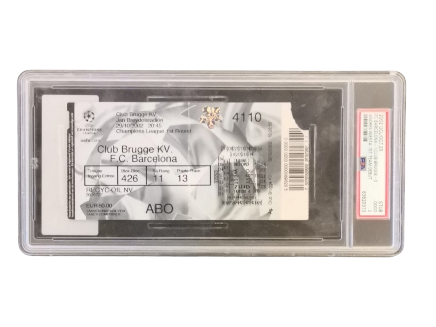 2002 Ticket Stub Andres Iniesta Debut PSA 2