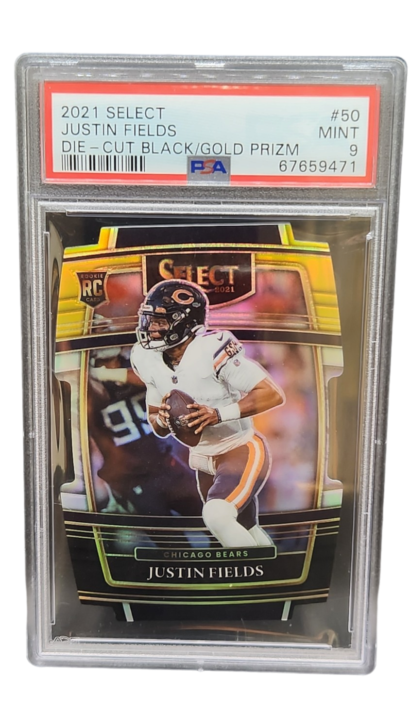 2021 Select Justin Fields Die-Cut Black/Gold Prizm RC PSA 9