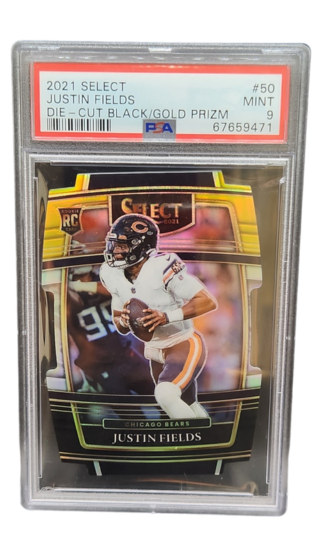 2021 Select Justin Fields Die-Cut Black/Gold Prizm RC PSA 9