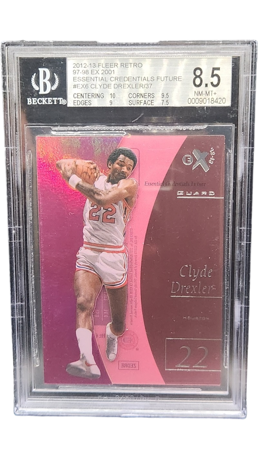 2012-13 Fleer Retro Ex 2001 Essential Credentials Future Clyde Drexler 13/37 Beckett 8.5