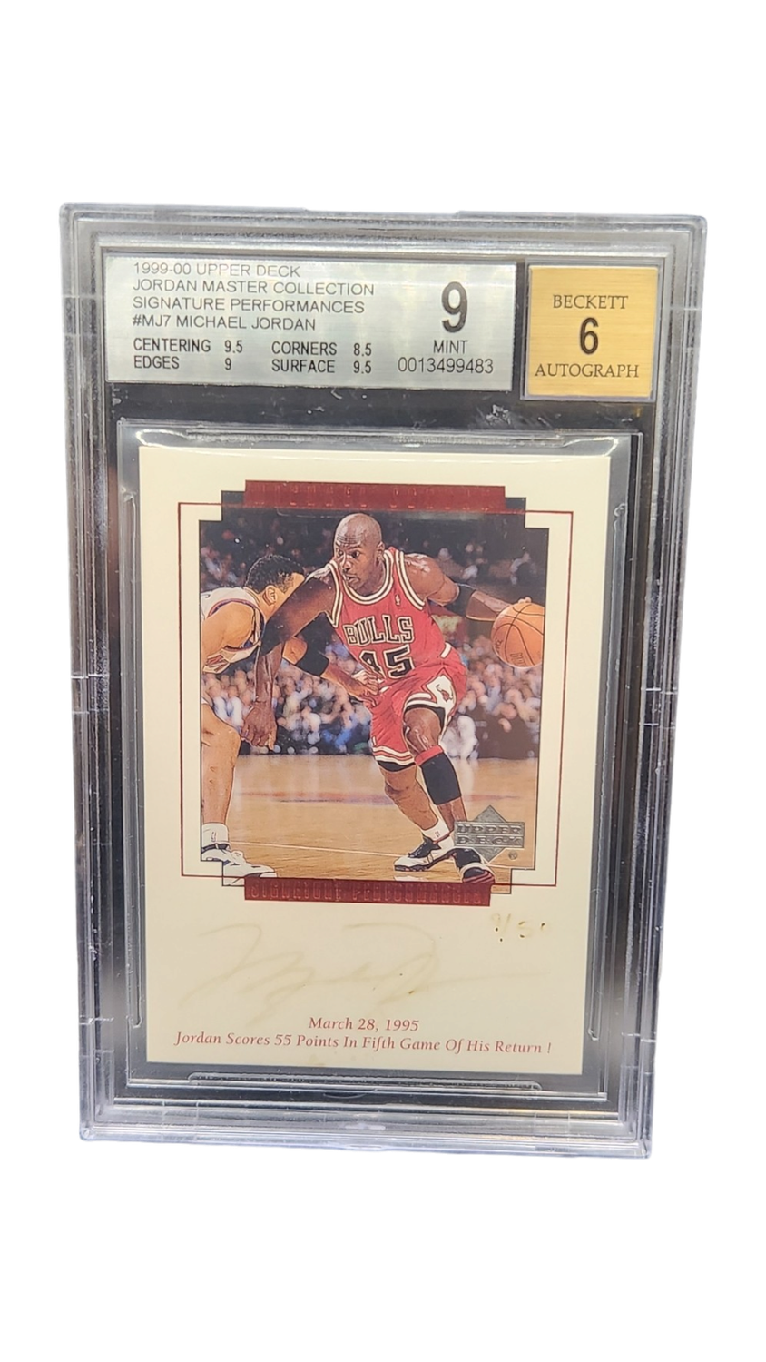 1999-00 Upper Deck Jordan Master Collection Signature Performances #MJ7 Michael Jordan 9/50 Beckett 9 Auto 6