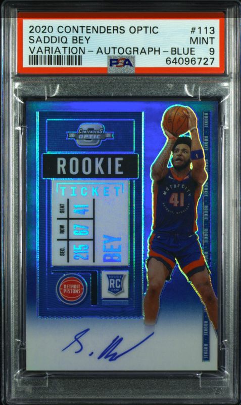 2020 Contenders Optic Saddiq Bey Variation Auto Blue RC #113 45/49 PSA 9