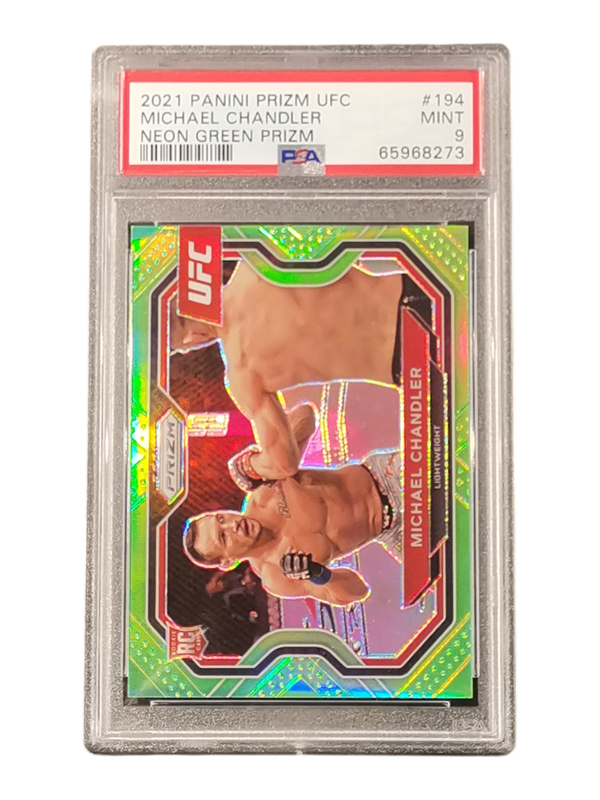 2021 Panini Prizm UFC Michael Chandler Neon Green Prizm RC 62/75 PSA 9