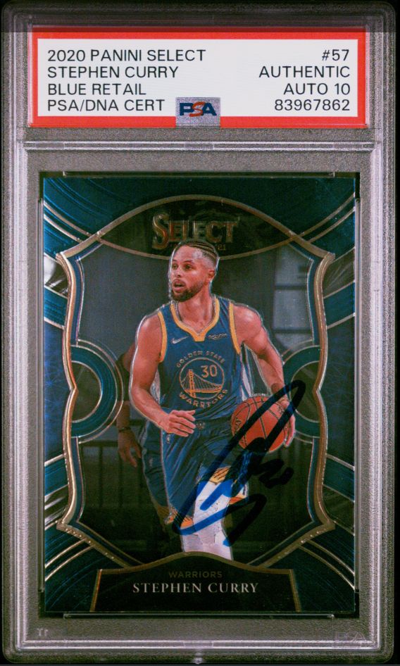 2020 Panini Select Stephen  Curry Blue Retail PSA/DNA Cert # 57 PSA Auto 10