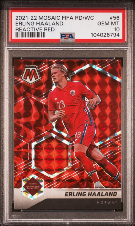 2021-22 Mosaic Fifa RD/WC Erling Haaland Reactive Red #56 PSA 10